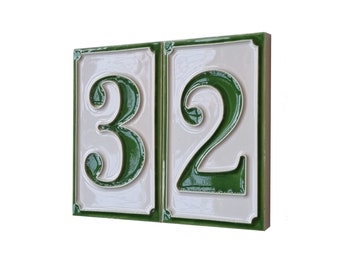 Green Ceramic House Numbers - Hand-Painted  Italian Designed - 10 x 7 cm