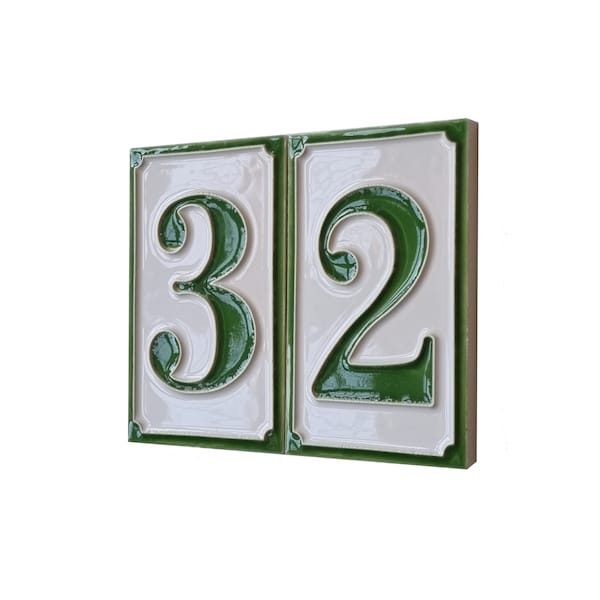 Groene keramische huisnummers - Handgeschilderd Italiaans ontworpen - 10 x 7 cm