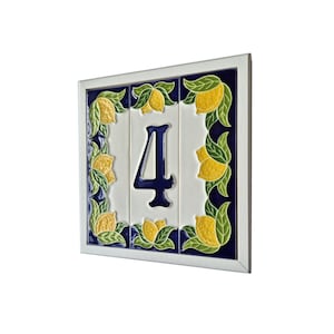 Handbemalte Italienische Zitrone Keramik Hausnummer Fliesen 15 x 4,8 cm