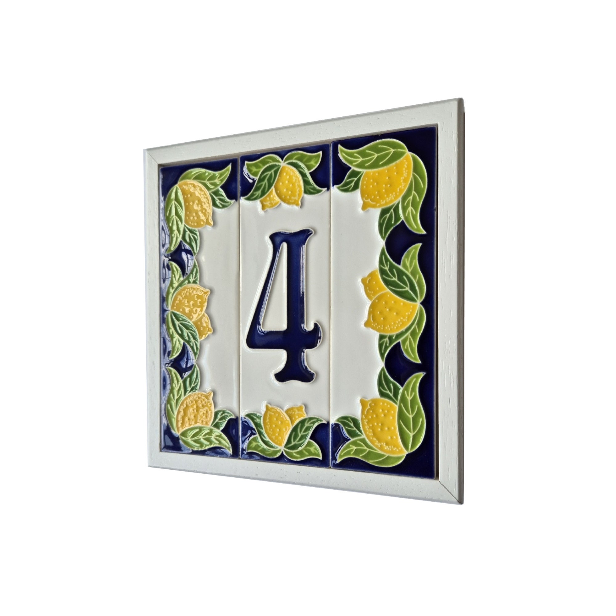 Hand-painted Italian Lemon Ceramic House Number Tiles 15 x 4.8 cm