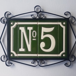 Hand-painted Green Ceramic Number Tiles - Hand-Painted with Optional Metal Filigree Frames - Tiles 11 x 5.5 cm