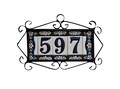 Hand-painted Spanish Ceramic Number and Letter Tiles - Mini Floral Blue 7.5 x 3.5 cm | Optional Filigree Frames