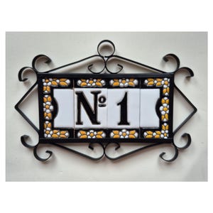 Hand-Painted Ceramic Black Floral Number Tiles with Optional Metal Frames - Mini-Black - 7.5 x 3.5 cm