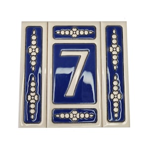 Atalaya M-3 Blue Hand-Painted Number Tiles & Metal Filigree Frames: 11 x 5.5 cm