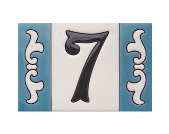 10cm x 7.5cm Spanish Designed Costa White Ceramic Numbers & Letters With The Option Of Blue, Black, Green And Brown Ends