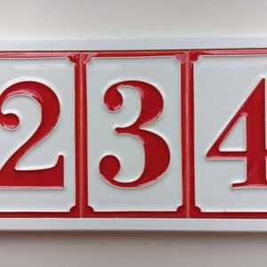 Hand-painted Italian-styled Red and White Ceramic Custom House Address Numbers Tiles 11 x 7 cm | Optional Brown and White Frames