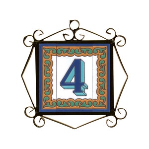 Spanish Designed Chalet Ceramic Number Address Tiles Hand-Painted using the dry cord technique 15 x 7.5 cm