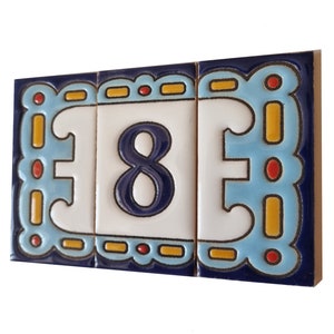 Azulejo de cerámica pintado a mano con número de casa en español (7,5 x 3,7 cm)