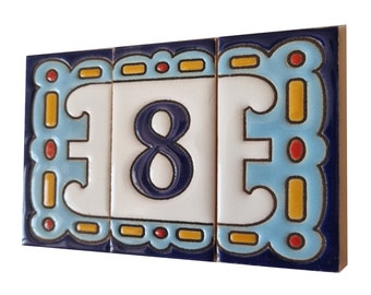 Hand-Painted Mini Ceramic Numbers Letters Tiles with 0ptional Metal Frames - 7.5 x 3.7 cm - Spanish Bastille Design