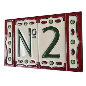 Azulejos y accesorios para números de casa Nazari M-4 de cerámica pintada a mano española de 11 x 5,5 cm o 2,165 x 4,331 pulgadas
