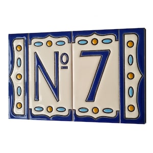 Nazari M-5 Cerâmica pintada à mão espanhola 11 x 5,5 cm ou 2,165 x 4,331 polegadas Número da casa Azulejos e acessórios