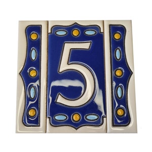 Nazari M-1 Cerâmica espanhola pintada à mão 11 x 5,5 cm ou 2,165 x 4,331 polegadas Azulejos e acessórios com números de casa