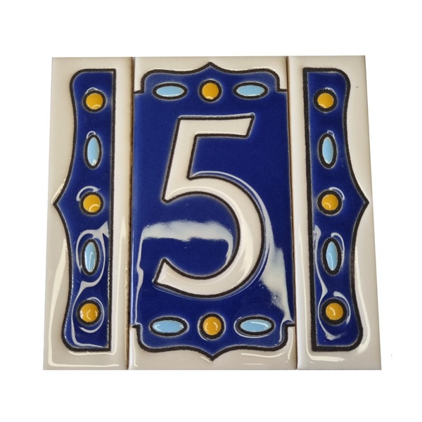 Nazari M-1 Spanish Hand-painted Ceramic 11 x 5.5 cm or 2.165 x 4.331 inch House Number Tiles & Accessories