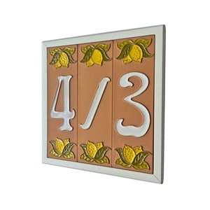 Handbemalte 15 x 4,8 cm italienische entworfene Terrakotta-Zitronen-Hauszahlen