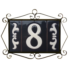 Hand-Painted Spanish Ceramic Numbers Tiles - 10 x 7.5 cm - Dry Cord Technique - Black Costa Design