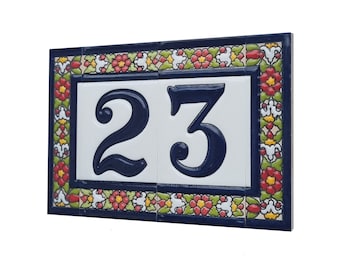 Hand-Painted Ceramic Spanish-Designed Floral Letter  Number Tiles - 11 x 5.5 cm