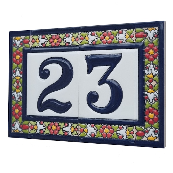 Hand-Painted Ceramic Spanish-Designed Floral Letter  Number Tiles - 11 x 5.5 cm