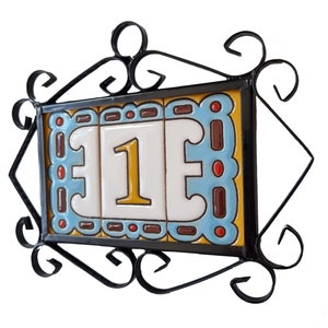 Hand-painted Mini-Tuscany Ceramic Numbers Letters Filigree Metal Frames - 7.5 x 3.7 cm