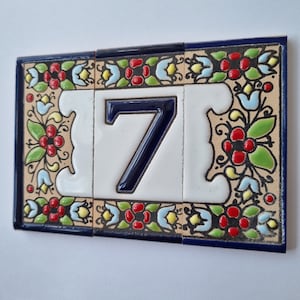Spanish Mini-Cherry Hand-painted Ceramic Address Letters and Numbers Tiles 7.5 x 3.6 cm