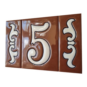 Spanish Designed Hand-painted Costa Brown Ceramic Number Tiles 10 x 7.5cm With The Option Of Metal Filigree Frames