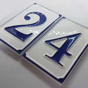 Hand-Painted Italian Ceramic House Number Tile: Blue and White, 11 x 7 cm