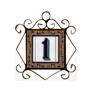 Spanish Designed Ibiza Ceramic Numbers Hand-Painted using the dry cord technique 15 x 7.5 cm.