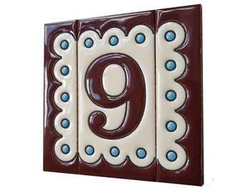 Hand-Painted Spanish Ceramic House Number Tile - Soto M-8