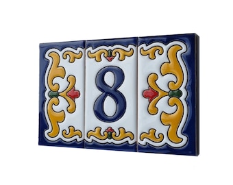 Spanish Hand-painted Malaga Ceramic 11 x 5.5 cm or 2.165 x 4.331 inch House Number Tiles & Accessories