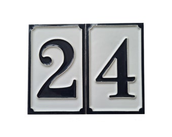 Hand-Painted Ceramic House Number Tile: Italian Style, Black and White, 11x7 cm