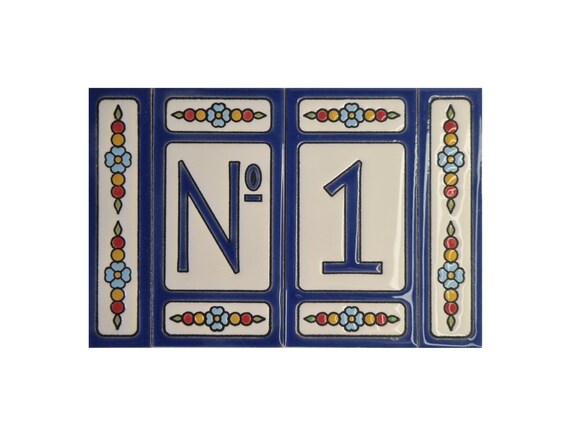 Italienische Keramik Zahlenfliesen 11x7cm - Handbemalt Mit Holzrahmen Für Hausnummern