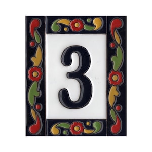 Spanish-designed Pepper Ceramic Numbers Hand-Painted using the dry cord technique 15 x 7.5 cm