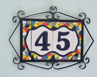 Mosaic-designed Spanish Hand-painted Ceramic 11 x 5.5 cm or 2.165 x 4.331 inch House Number Tiles & Accessories