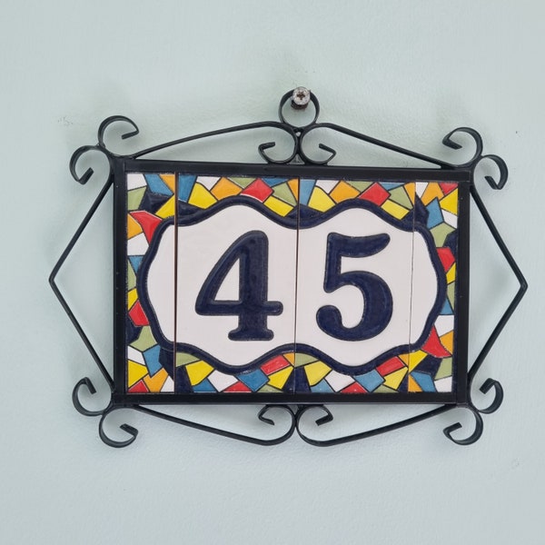 Spanish Ceramic Mosaic House Number Tiles  Hand-Painted 11 x 55 cm Optional Frames