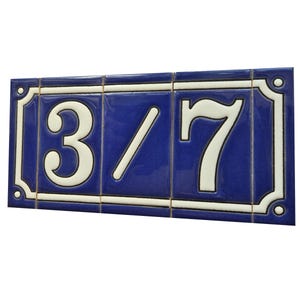 Hand-painted Blue Ceramic Number Tiles 11 x 5.5 cm with Optional Metal Filigree Frames