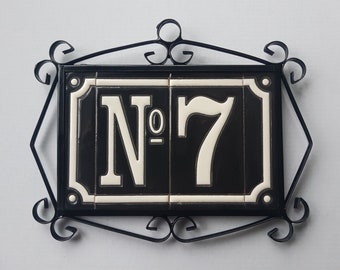 11cm. x 5.5cm Hand-painted French Black Number Tiles & Metal Filigree Frames