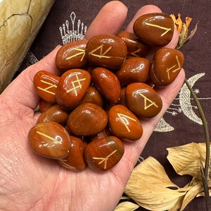 Red Jasper Elder Futhark Rune Set, Etched and Hand Painted Crystal ...