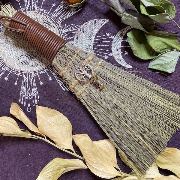 Besom With Tigers Eye and Tree of Life, Handmade Witch Broom, Metaphysical