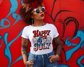 Happy 4th of July png | Patriotic Sublimation Designs | Independence Day Clipart | USA Flag PNG | Fireworks