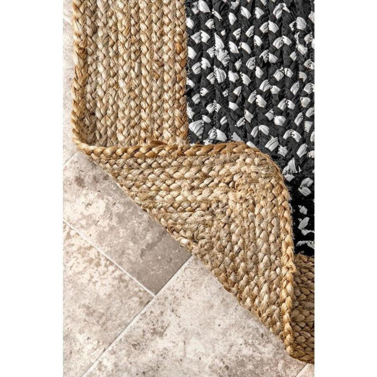 Braided Jute And Cotton Black And White Rectangle Rag Rug Etsy