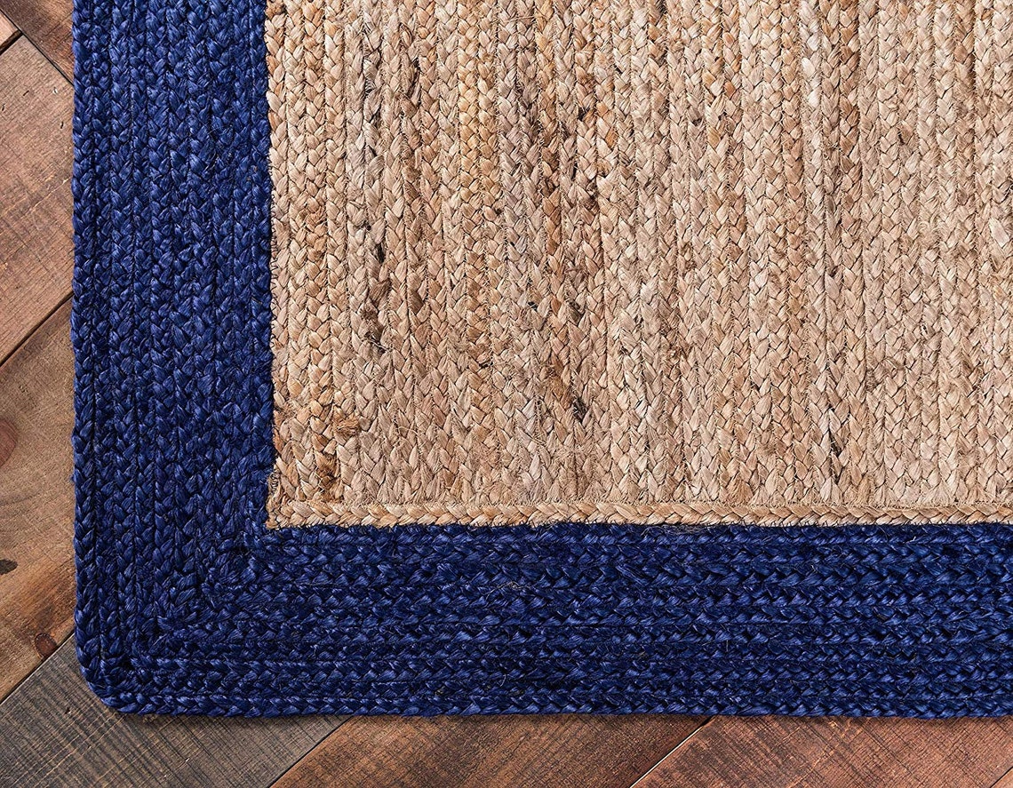 Home Decor Beige and Blue Border Jute Runner Rag Rug Etsy UK
