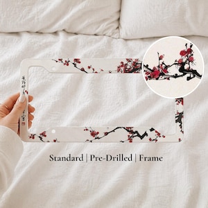 Japanischer Sakura-Nummernschildrahmen, Kirschblüten-Autozubehör, traditionelle japanische Malerei Kunst-Nummernschildrahmen, JDM-Autodekor