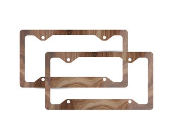 Set di 2 cornici portatarga effetto legno / Stampa effetto legno su metallo / Cornice per auto in alluminio lucido / Accessori auto rustici / Portatarga USA