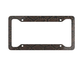 Marco de matrícula con estampado de piel de serpiente / Accesorio para coche con estampado de pitón marrón / Decoración de coche de estética neutra / Marco de matrícula con estampado animal / Regalo para ella