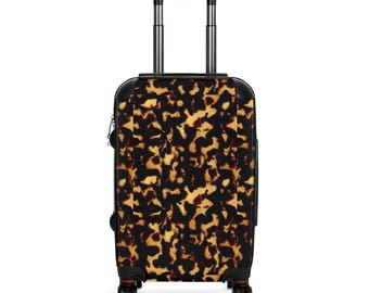 Tortoiseshell Suitcase Carry On Luggage, Brown Neutral Travel Suitcase, Aesthetic Hard Shell Luggage, Tortoise Shell Travel Bag
