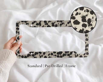 Beige Black Tortoiseshell License Plate Frame | Neutral Aesthetic Car Accessory | Trendy Animal Print Car Decor | Cute Minimalist Car Gift