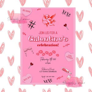 Galentine's Day uitnodiging, bewerkbare tekst uitnodigingssjabloon Valentijnsdag, Galentine's Girls elektronische telefoon Galentine Party Canva