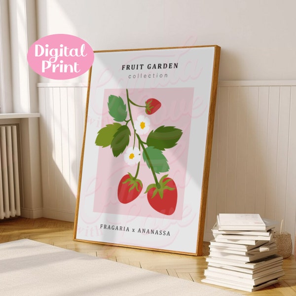 Strawberry · Fruit Garden Digital Print · Instant Download · Printable Wall Art · Flowers · Ready To Print · Aesthetic & Cute Prints