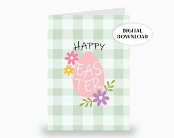 Tarjeta huevo de Pascuas flores descarga instantánea · Tarjeta digital lista para imprimir · Happy Easter · Regalo para celebrar y felicitar