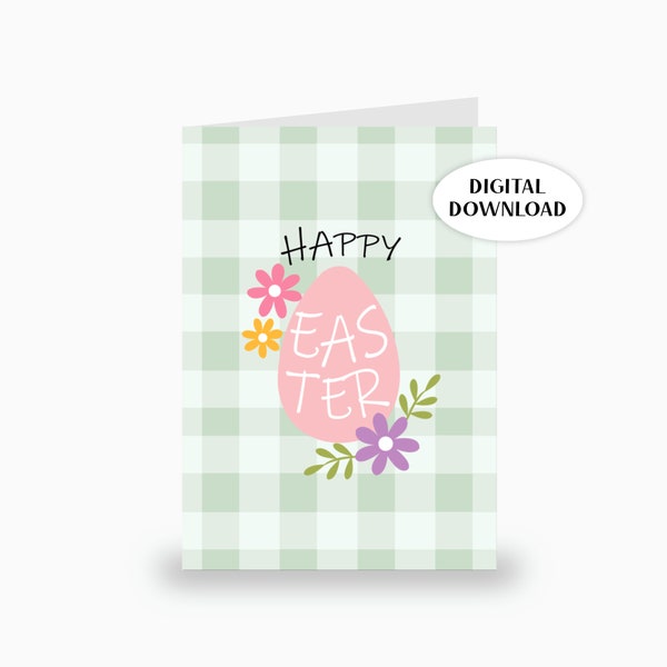 Tarjeta huevo de Pascuas flores descarga instantánea · Tarjeta digital lista para imprimir · Happy Easter · Regalo para celebrar y felicitar