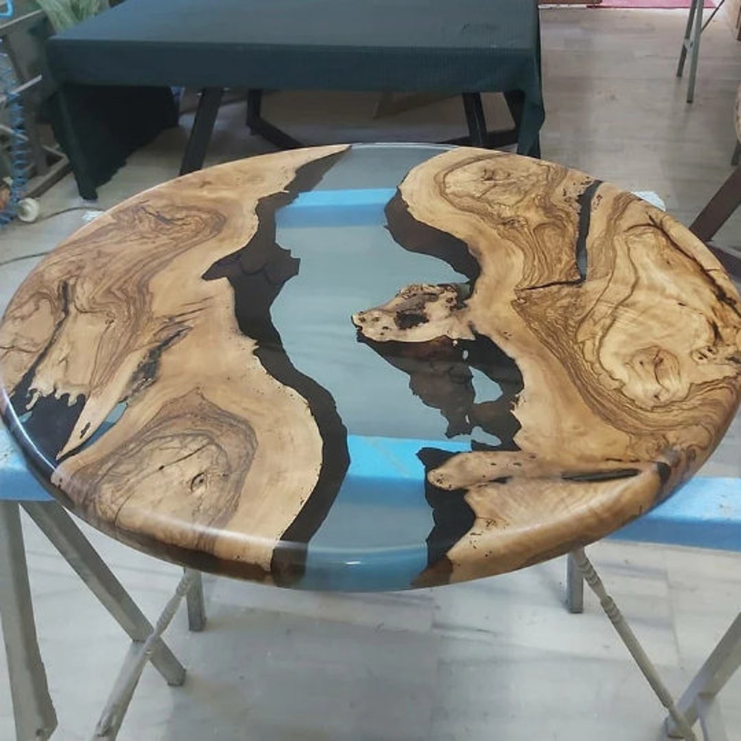 Round Clear Epoxy Resin Table Kitchen Slab Table Counter Etsy
